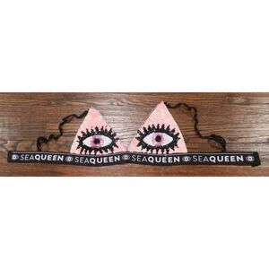 SeaQueen Swim Love Me Pink Evil Eye Bra Bikini Top Women's Size Large